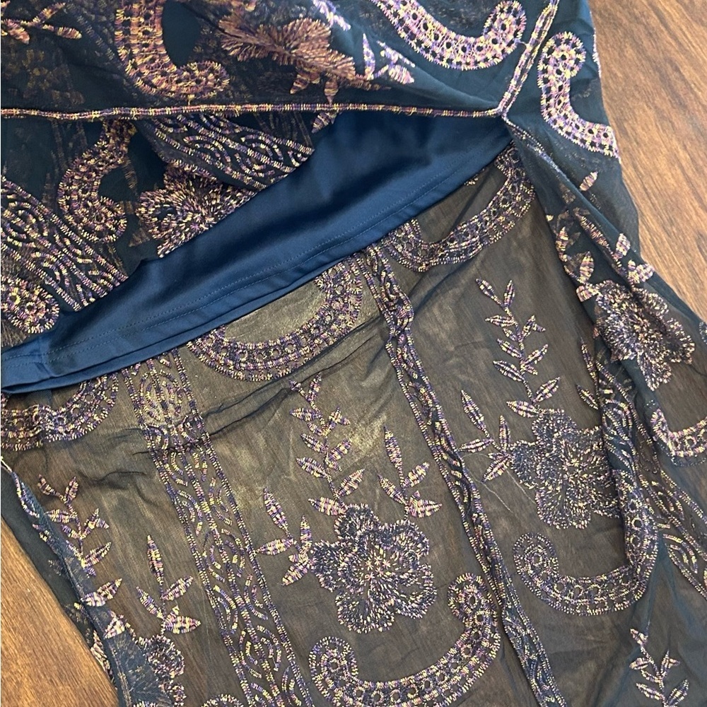 Altar'd State Elegant Navy and Pink Embroidered Maxi Dress - Picture 6 of 11